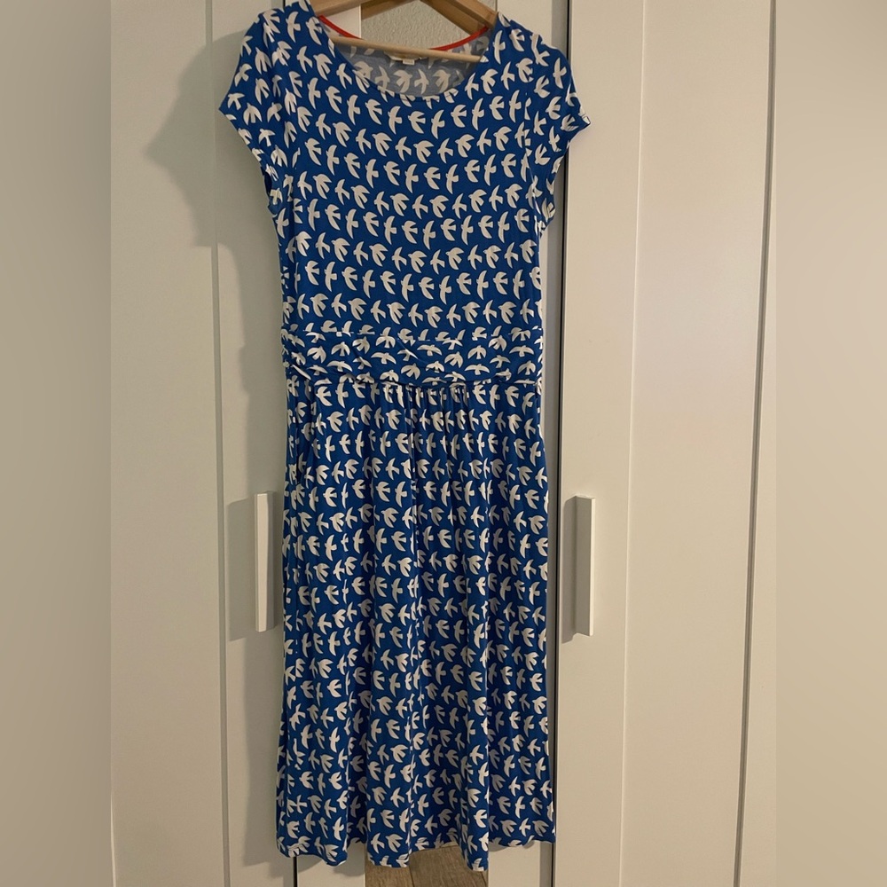 Boden Blue Dress with White Bird Design Sz. 8